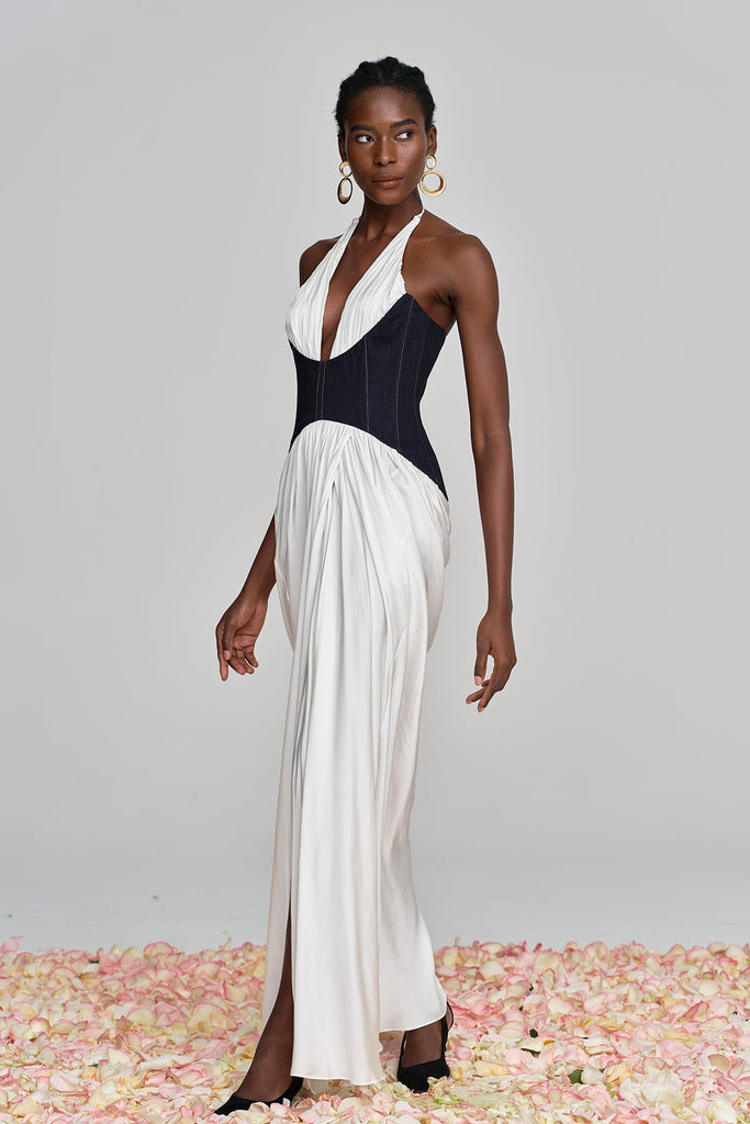 Shop  beautiful dress - Perfect for special occasions | Aminia Halter Neck Ruch Deconstruct Maxi Dress