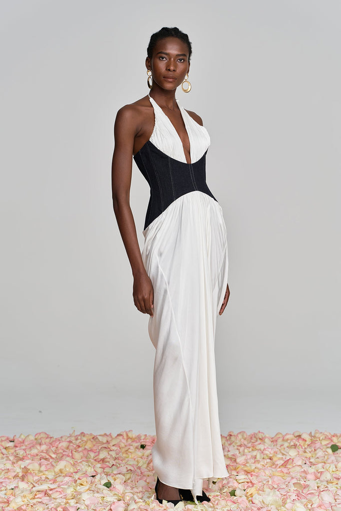 Stylish beautiful dress | Aminia Halter Neck Ruch Deconstruct Maxi Dress - Ideal for special occasions