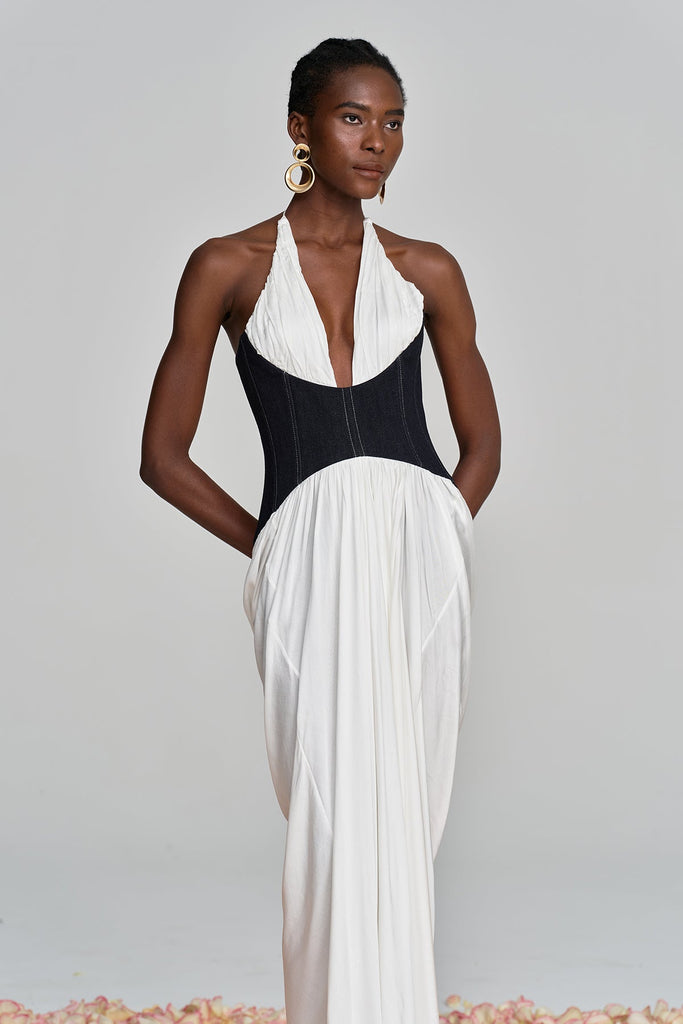 Stylish beautiful dress | Aminia Halter Neck Ruch Deconstruct Maxi Dress - Ideal for special occasions