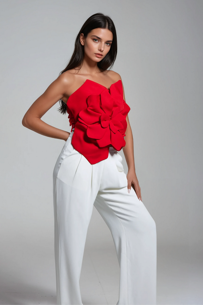 Stylish red dress | Amiri Flower Off Shoulder Top In Red - Ideal for special occasions