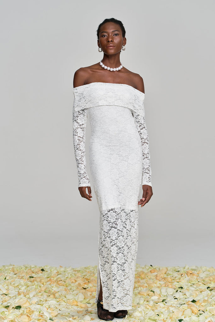 Amjad Floarl Off Shoulder Lace Maxi Dress - Stylish beautiful dress for special occasions | Buy Online