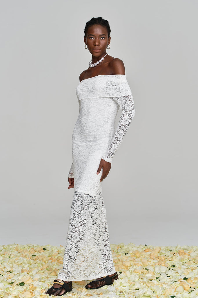 Shop  beautiful dress - Perfect for special occasions | Amjad Floarl Off Shoulder Lace Maxi Dress