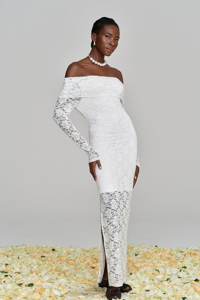 Amjad Floarl Off Shoulder Lace Maxi Dress - Stylish beautiful dress for special occasions | Buy Online