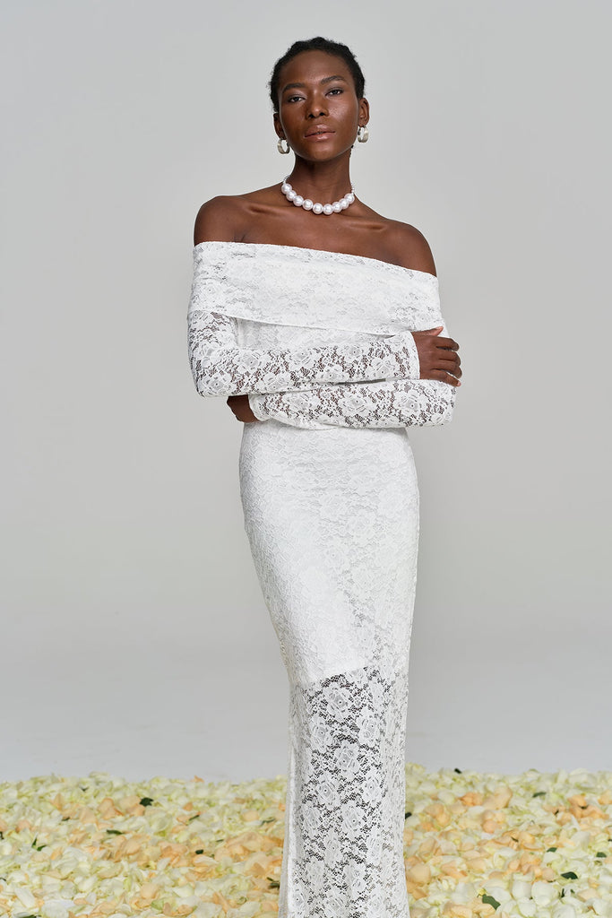 Stylish beautiful dress | Amjad Floarl Off Shoulder Lace Maxi Dress - Ideal for special occasions