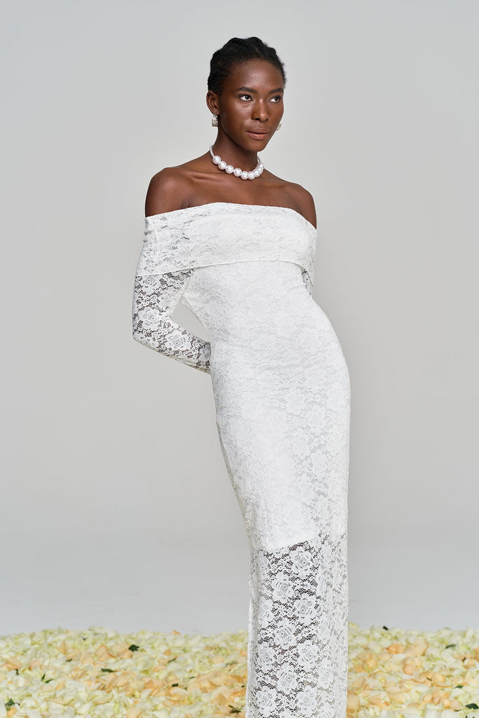 Amjad Floarl Off Shoulder Lace Maxi Dress - Stylish beautiful dress for special occasions | Buy Online