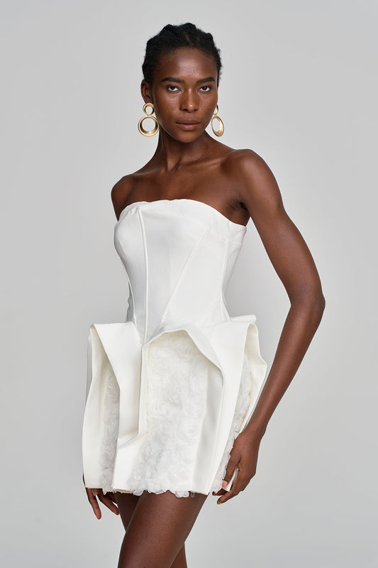 Amma Strapless Deconstruct Flower Mini Dress