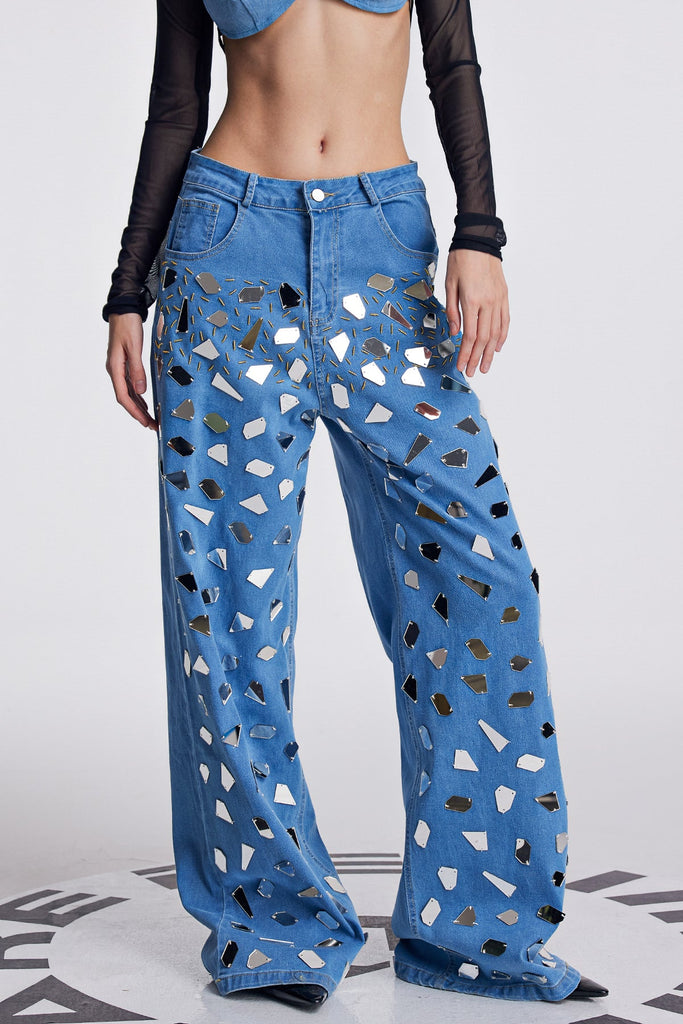 Shop  beautiful dress - Perfect for special occasions | Amory Embellished Fringe Wide Jeans