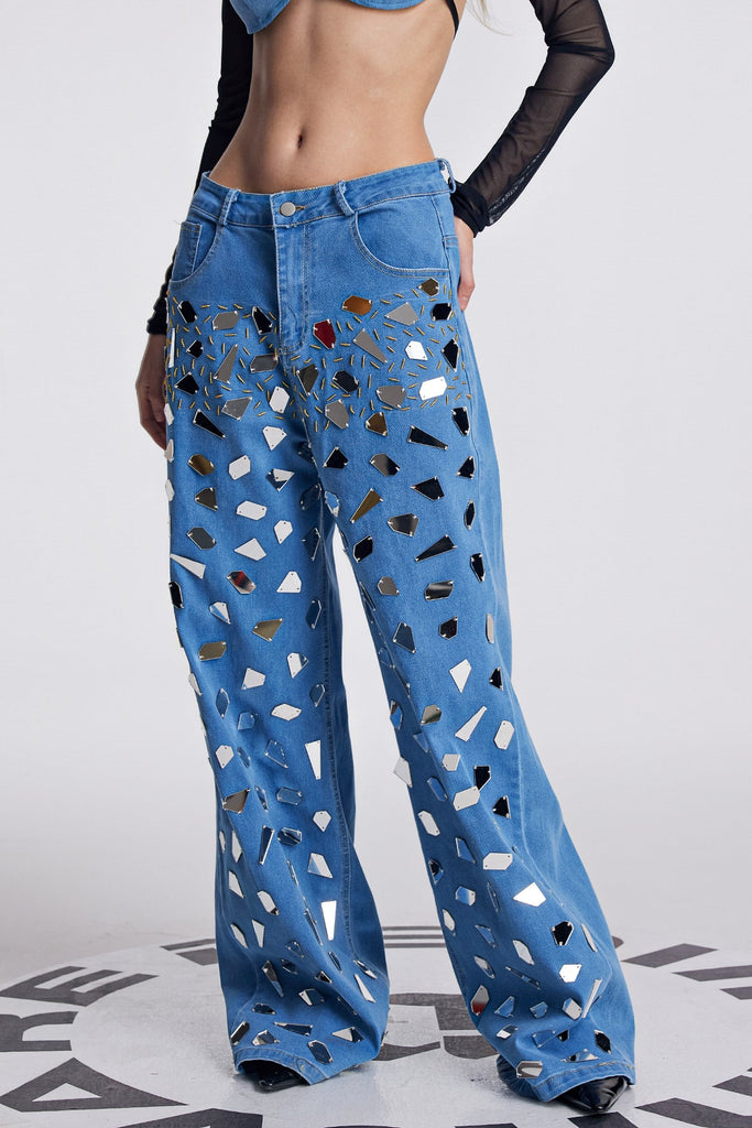 Stylish beautiful dress | Amory Embellished Fringe Wide Jeans - Ideal for special occasions