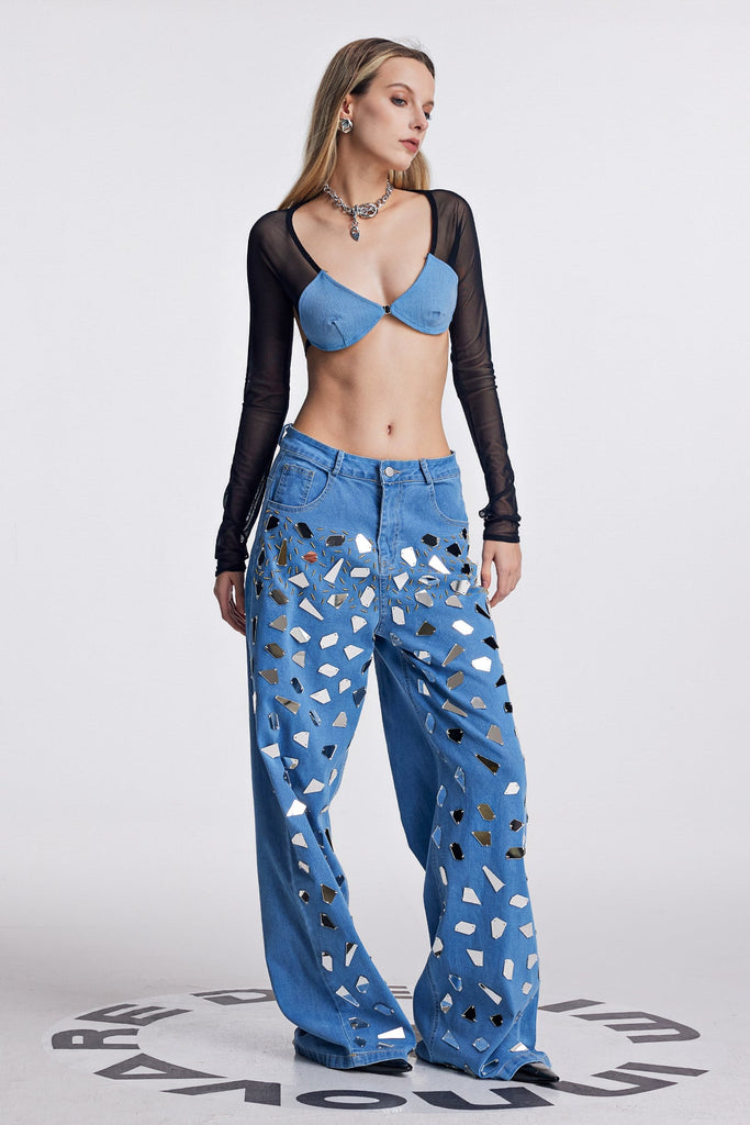 Stylish beautiful dress | Amory Embellished Fringe Wide Jeans - Ideal for special occasions