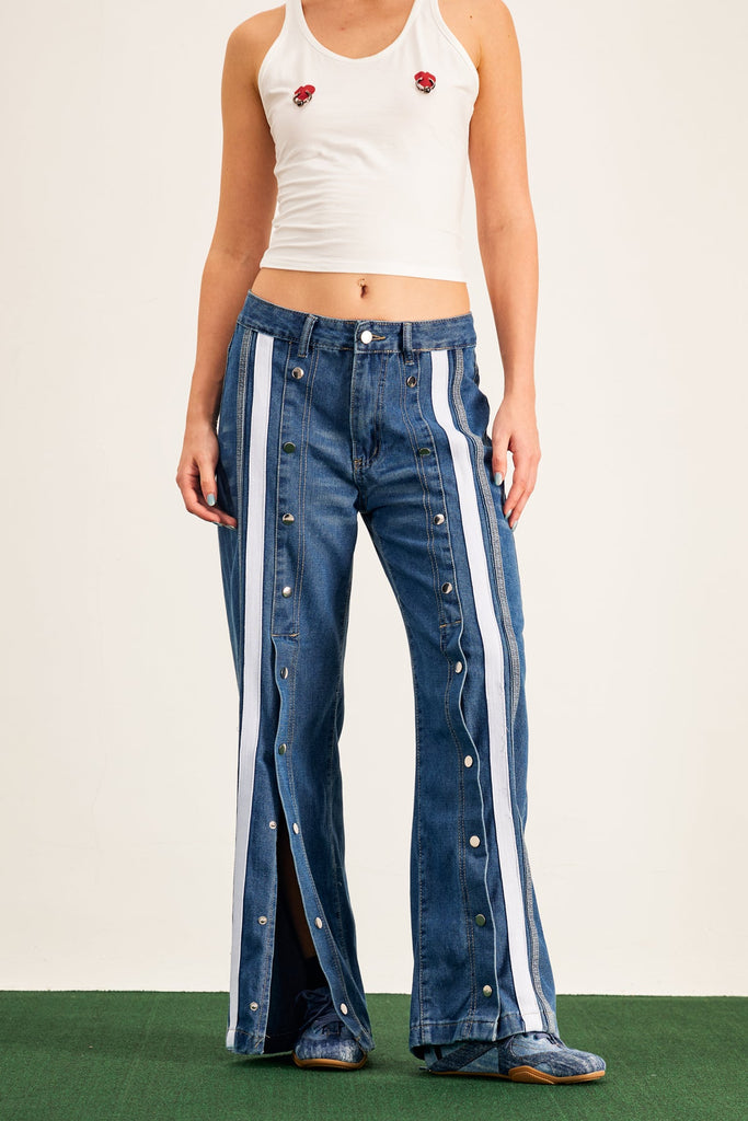 Shop  beautiful dress - Perfect for special occasions | Amzie Stripe Button Deconstruct Jeans