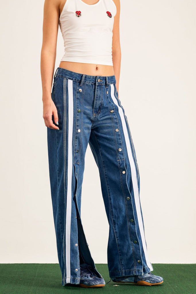 Shop  beautiful dress - Perfect for special occasions | Amzie Stripe Button Deconstruct Jeans