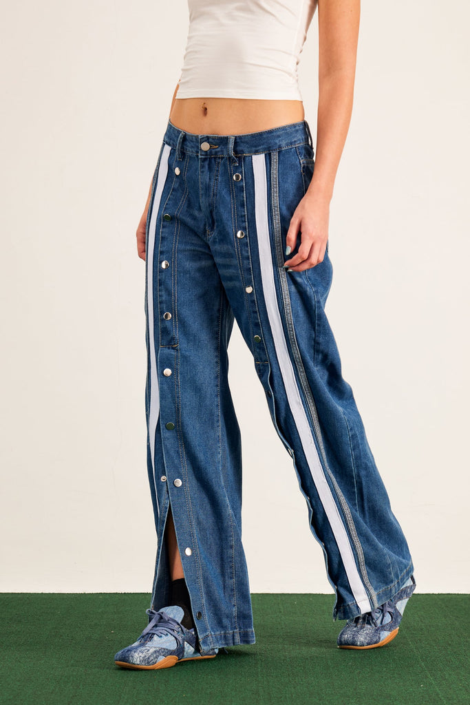 Amzie Stripe Button Deconstruct Jeans - Stylish beautiful dress for special occasions | Buy Online