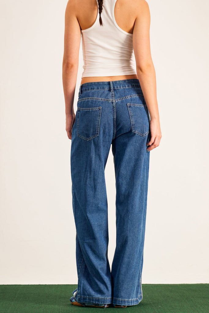 Amzie Stripe Button Deconstruct Jeans - Stylish beautiful dress for special occasions | Buy Online