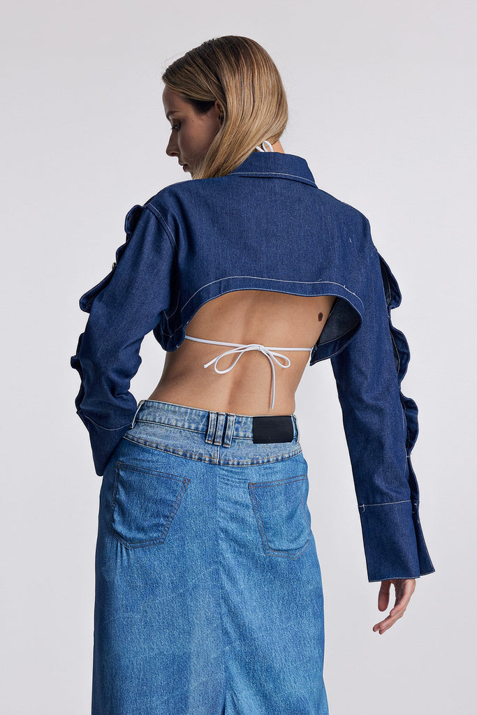 Stylish beautiful dress | Anah Deconstruct Denim Short Jacket - Ideal for special occasions