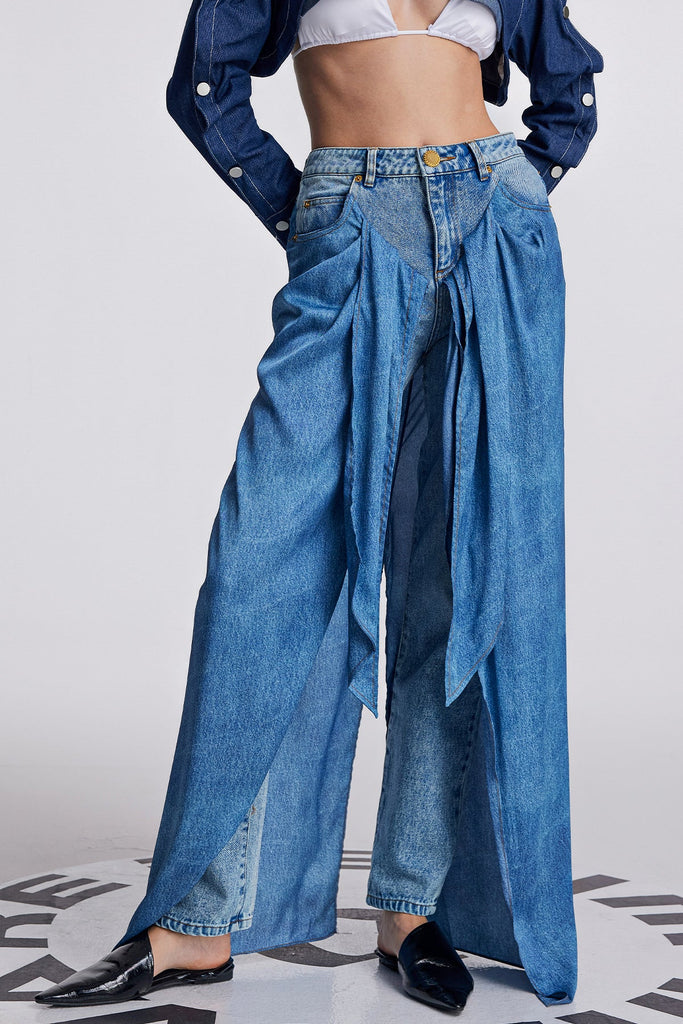 Anahita Deconstruct Lace Up Ruch Jeans - Stylish beautiful dress for special occasions | Buy Online