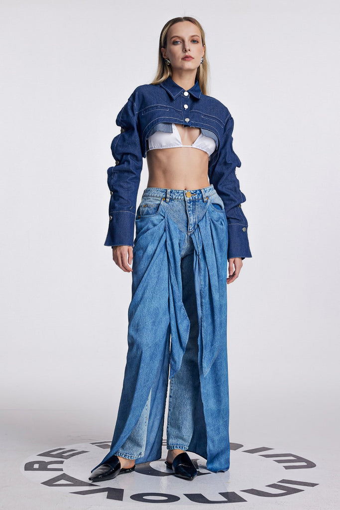 Anahita Deconstruct Lace Up Ruch Jeans - Stylish beautiful dress for special occasions | Buy Online