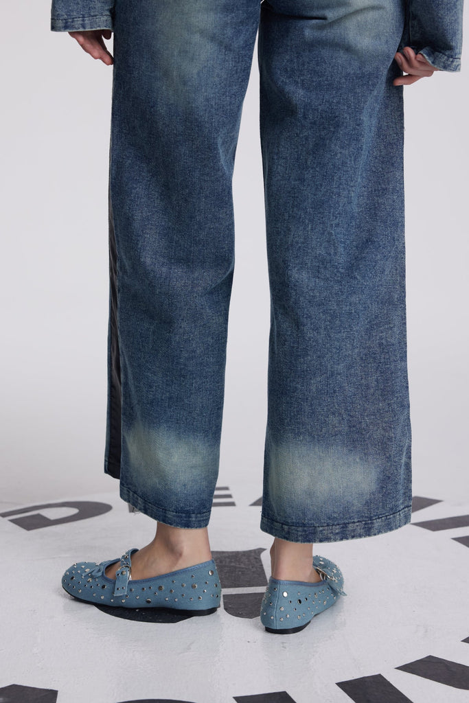 Stylish beautiful dress | Analeigh Bow Studded Denim Flats - Ideal for special occasions