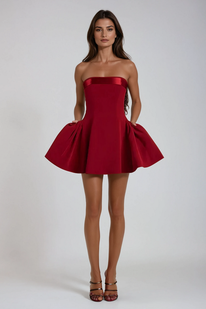 Stylish red dress | Ananda Strapless Ruffle Mini Dress In Red - Ideal for special occasions