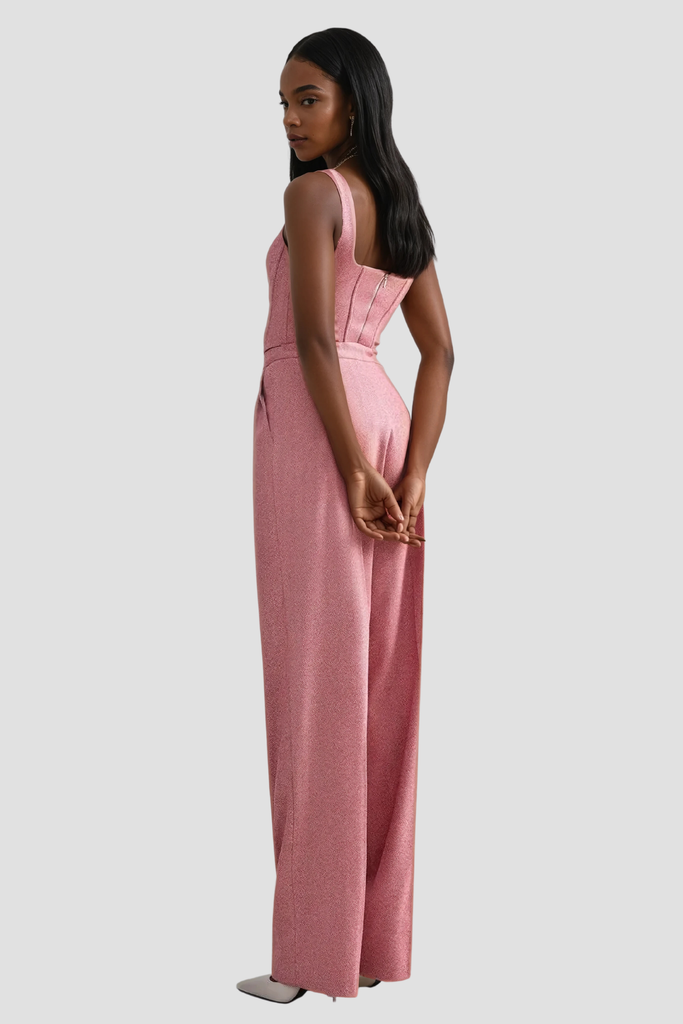 Stylish pink dress | Anang Lapel Strapless Three Piece Pants Set In Pink - Ideal for special occasions