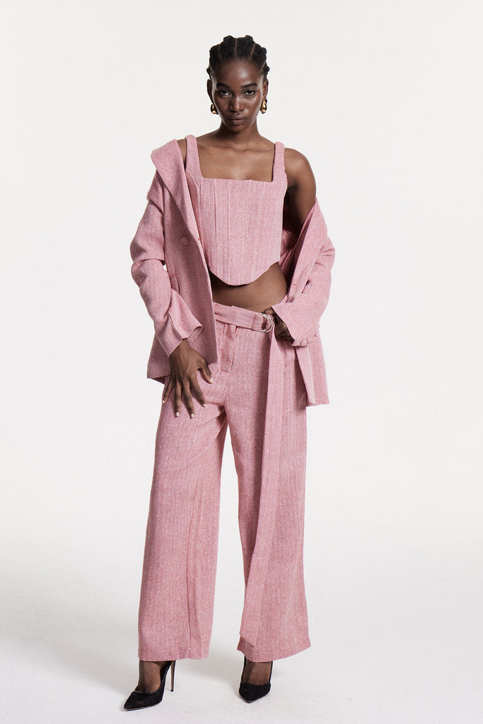 Shop  pink dress - Perfect for special occasions | Anang Lapel Strapless Three Piece Pants Set In Pink