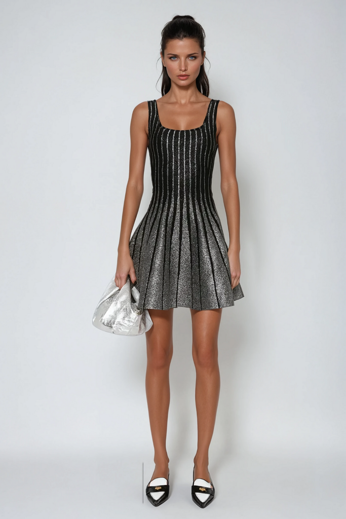 Ananya Stripe Sleeveless Ruffle Mini Dress - Stylish beautiful dress for special occasions | Buy Online