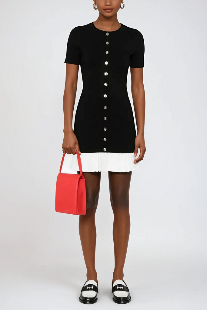 Stylish beautiful dress | Anass Button Ruffle Short Sleeve Mini Dress - Ideal for special occasions