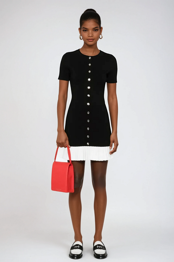 Anass Button Ruffle Short Sleeve Mini Dress - Stylish beautiful dress for special occasions | Buy Online