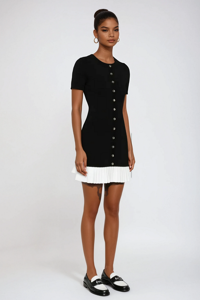 Stylish beautiful dress | Anass Button Ruffle Short Sleeve Mini Dress - Ideal for special occasions