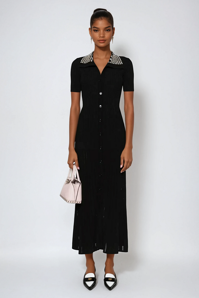Shop  beautiful dress - Perfect for special occasions | Anastacia Embellished Lapel Knit Maxi Dress