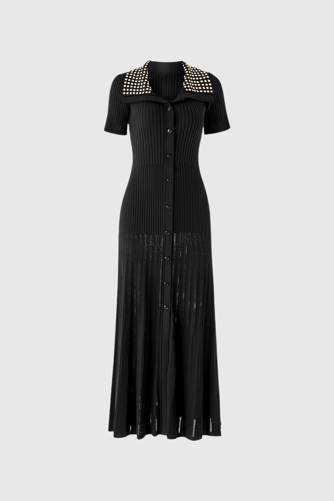Anastacia Embellished Lapel Knit Maxi Dress - Stylish beautiful dress for special occasions | Buy Online