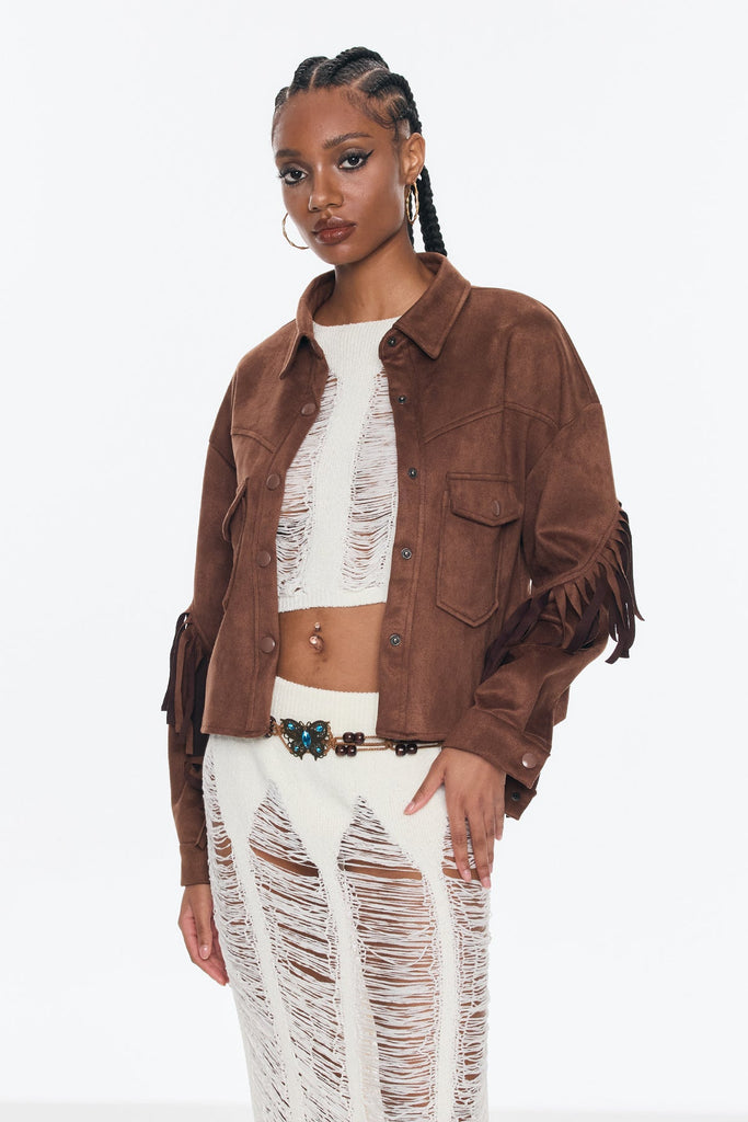 Stylish beautiful dress | Anastasia Fringe Suede Short Jacket - Ideal for special occasions