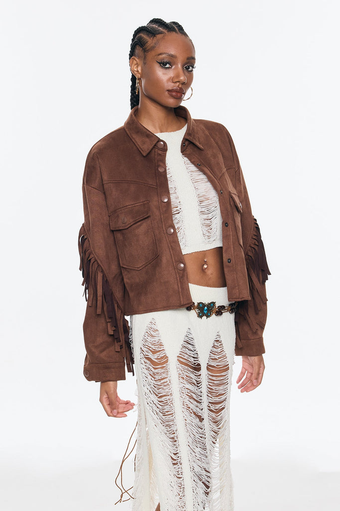 Anastasia Fringe Suede Short Jacket - Stylish beautiful dress for special occasions | Buy Online