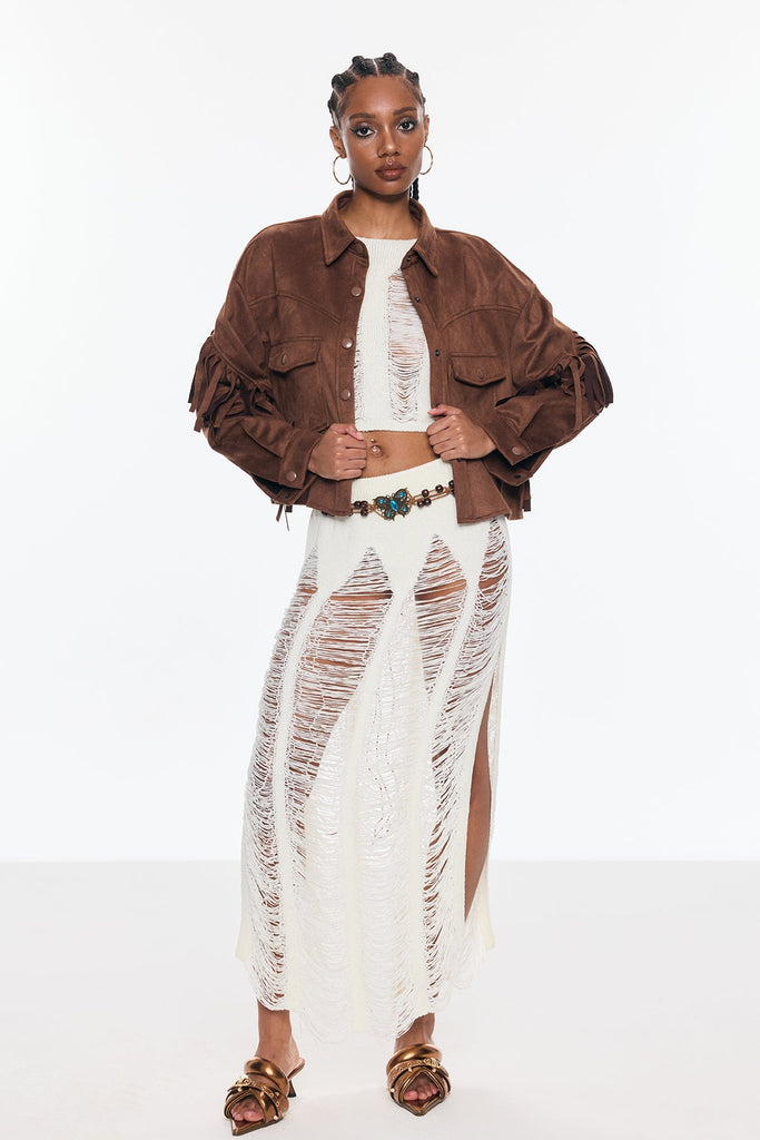 Shop  beautiful dress - Perfect for special occasions | Anastasia Fringe Suede Short Jacket