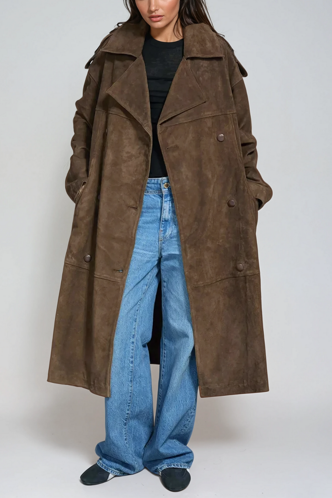 Anastazja Lapel Lace Up Suede Coat - Stylish beautiful dress for special occasions | Buy Online