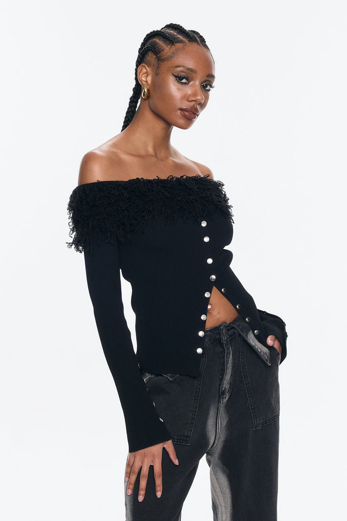 Andarta Off Shoulder Fringe Button Top - Stylish beautiful dress for special occasions | Buy Online