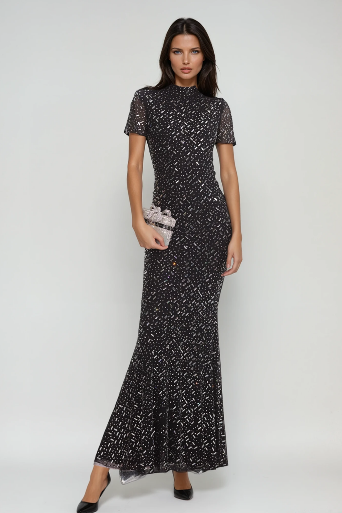 Stylish beautiful dress | Andie Rhinestone Bodycon Short Sleeves Maxi Dress - Ideal for special occasions