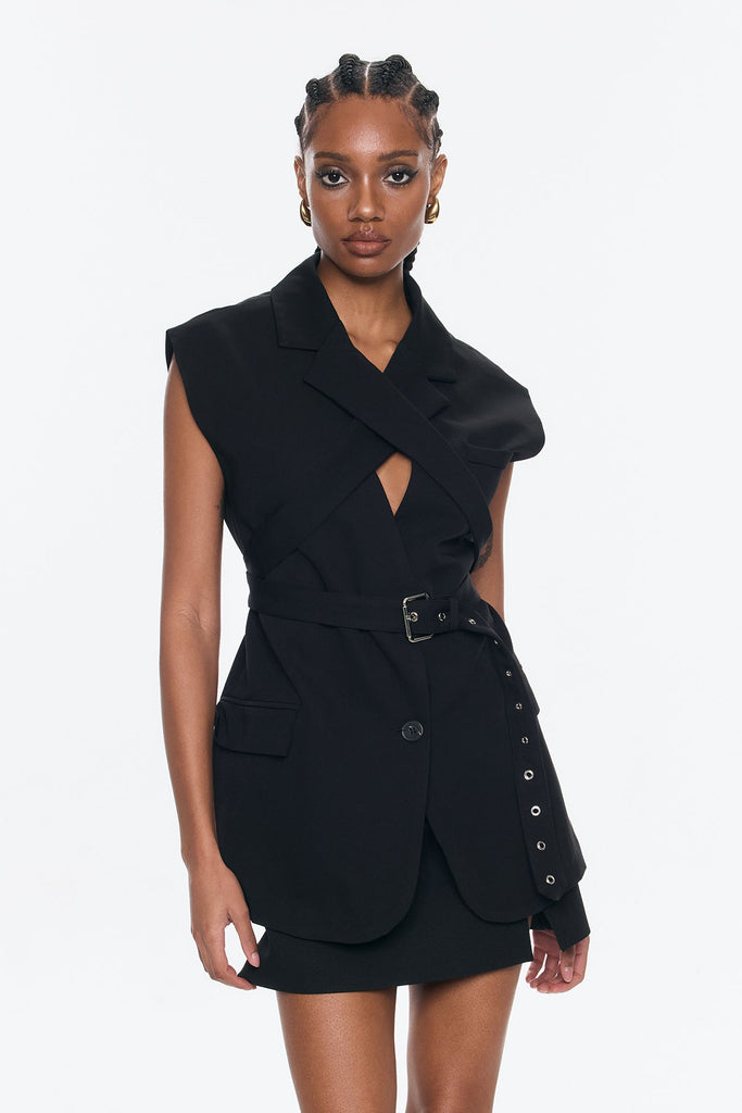 Andolina Cross Sleeveless Buckle Blazer - Stylish beautiful dress for special occasions | Buy Online