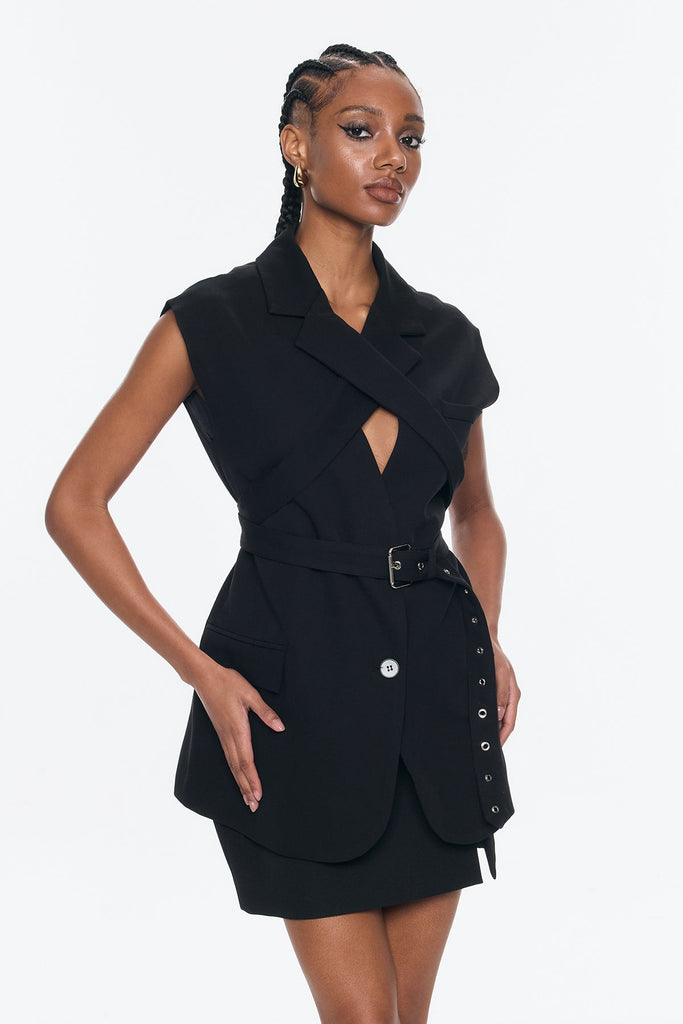 Shop  beautiful dress - Perfect for special occasions | Andolina Cross Sleeveless Buckle Blazer