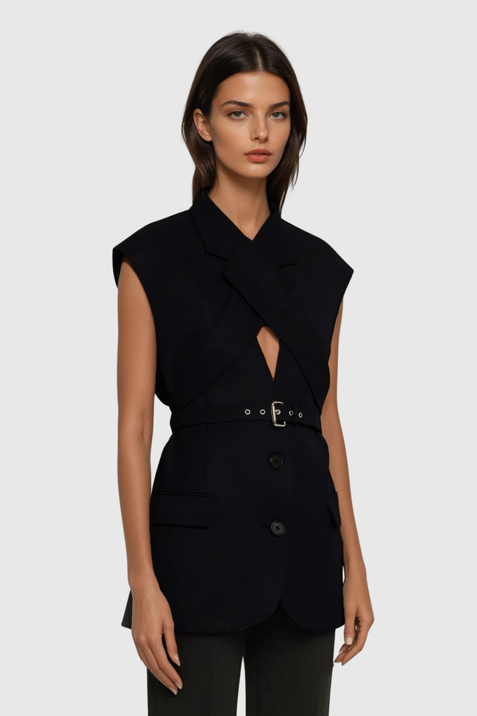 Andolina Cross Sleeveless Buckle Blazer - Stylish beautiful dress for special occasions | Buy Online