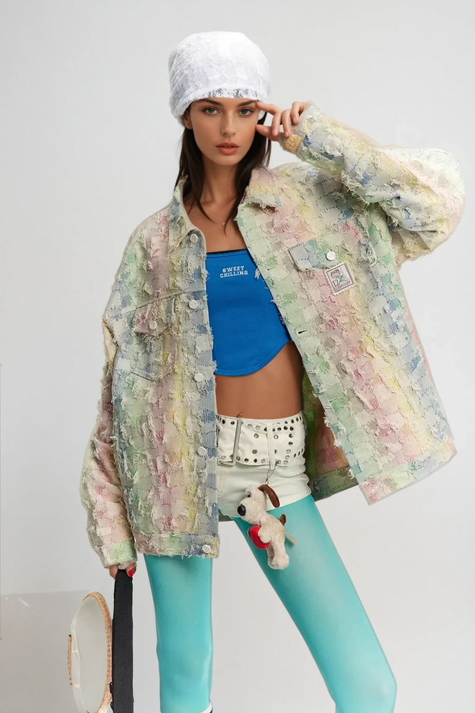 Shop  beautiful dress - Perfect for special occasions | Andoni Hayley Grid Denim Jacket