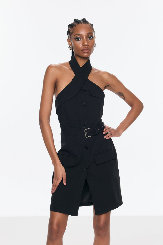 Shop  beautiful dress - Perfect for special occasions | Andor Cross Halter Neck Buckle Mini Dress