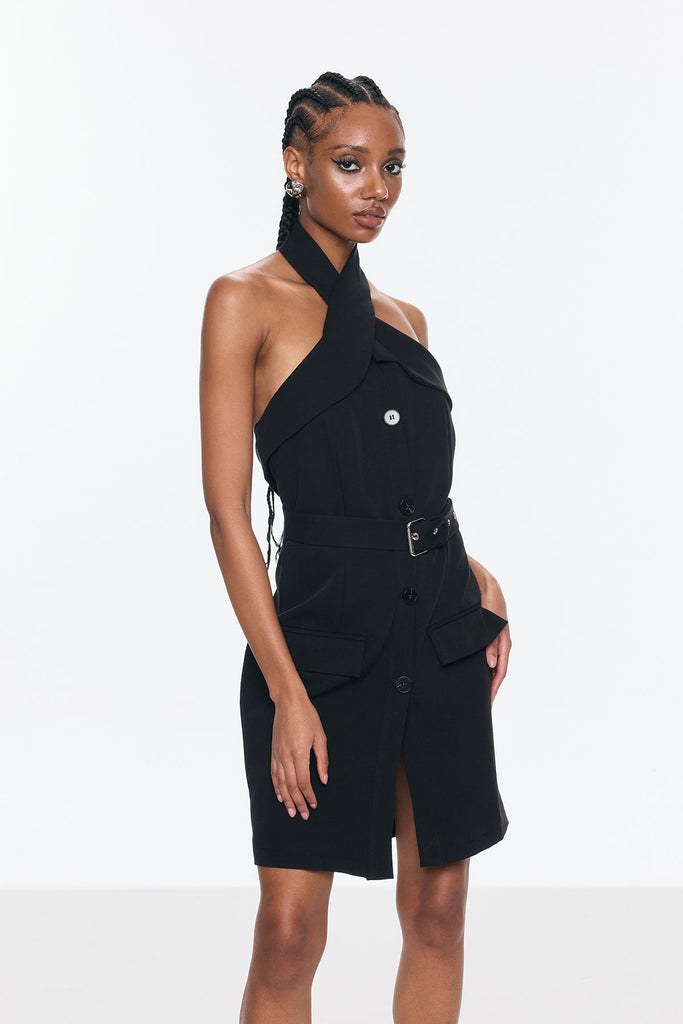 Stylish beautiful dress | Andor Cross Halter Neck Buckle Mini Dress - Ideal for special occasions