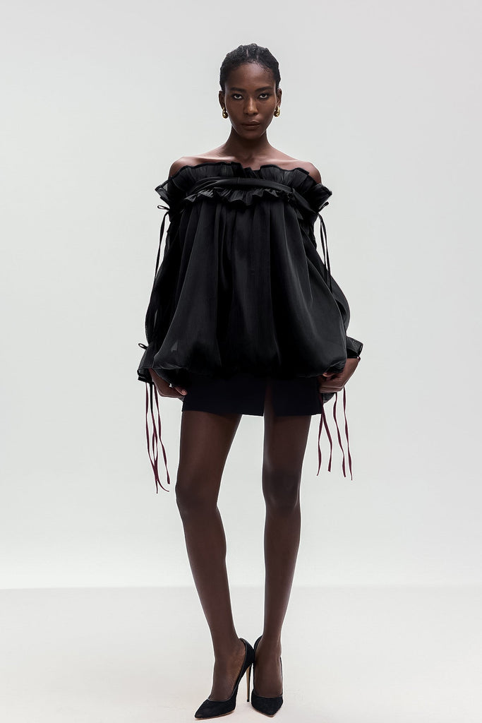 Shop  black dress - Perfect for special occasions | Aneirin Off Shoulder Mesh Ruffle Top In Black