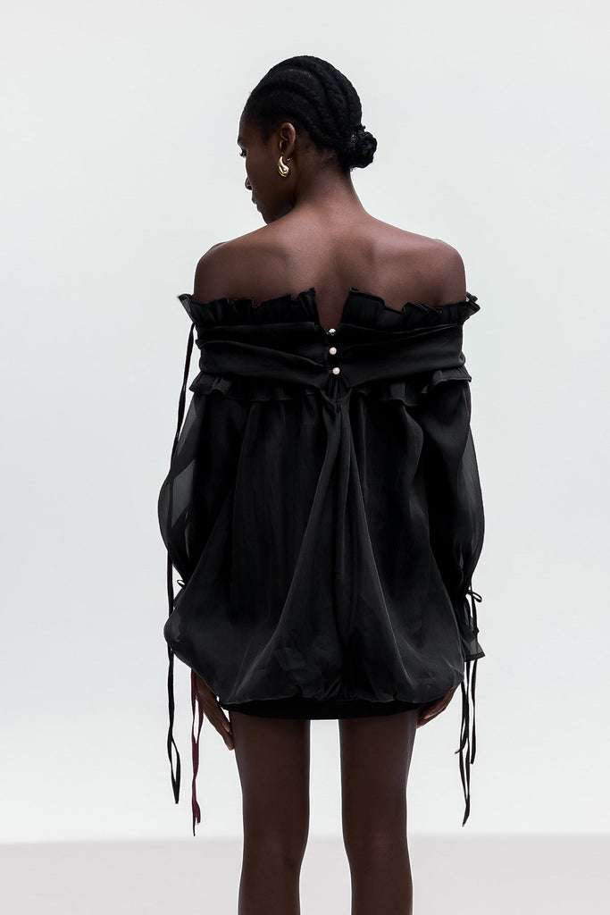 Shop  black dress - Perfect for special occasions | Aneirin Off Shoulder Mesh Ruffle Top In Black