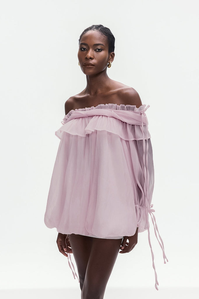 Shop  purple dress - Perfect for special occasions | Aneirin Off Shoulder Mesh Ruffle Top In Purple