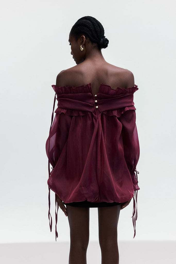 Shop  red dress - Perfect for special occasions | Aneirin Off Shoulder Mesh Ruffle Top In Red