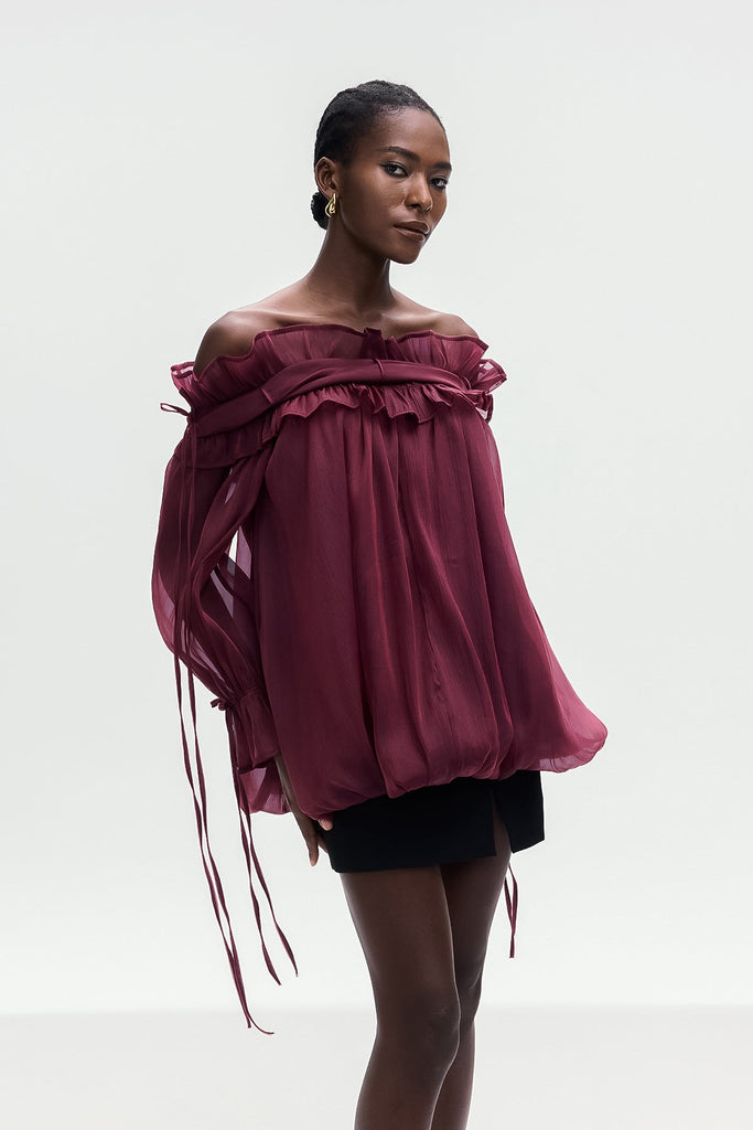 Shop  red dress - Perfect for special occasions | Aneirin Off Shoulder Mesh Ruffle Top In Red