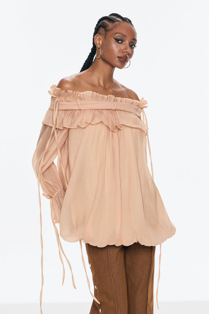 Stylish beautiful dress | Aneirin Off Shoulder Mesh Ruffle Top - Ideal for special occasions