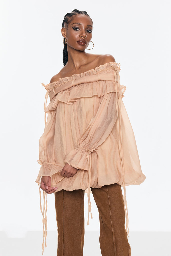 Stylish beautiful dress | Aneirin Off Shoulder Mesh Ruffle Top - Ideal for special occasions