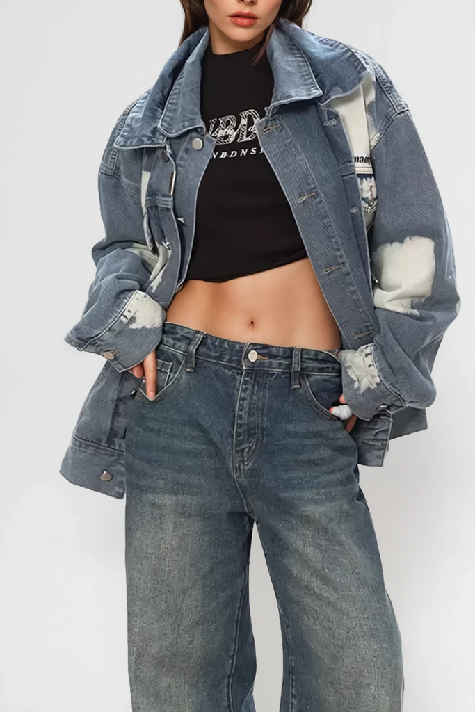 Shop  blue dress - Perfect for special occasions | Angeliki Print Deconstruct Denim Jacket In Blue